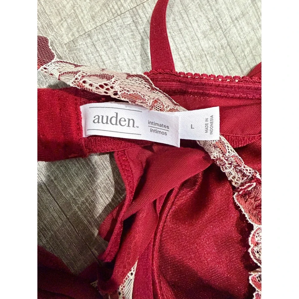 Auden Red Lace Mesh Babydoll Lingerie Set with Thong Underwire Size Large